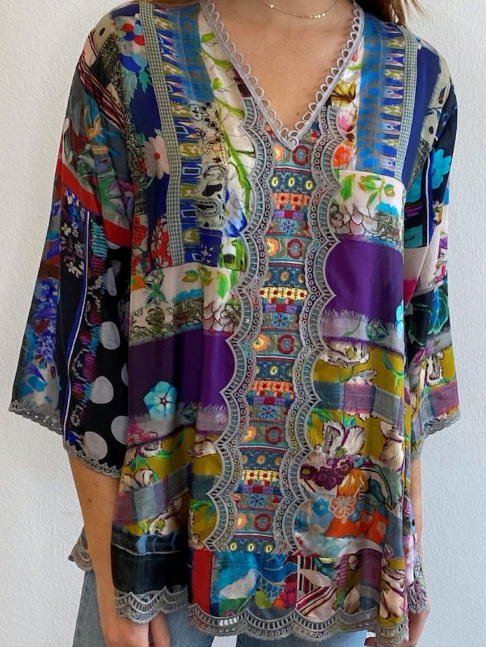Johnny Was Sonnet Leonora Silk Embroidered Blouse